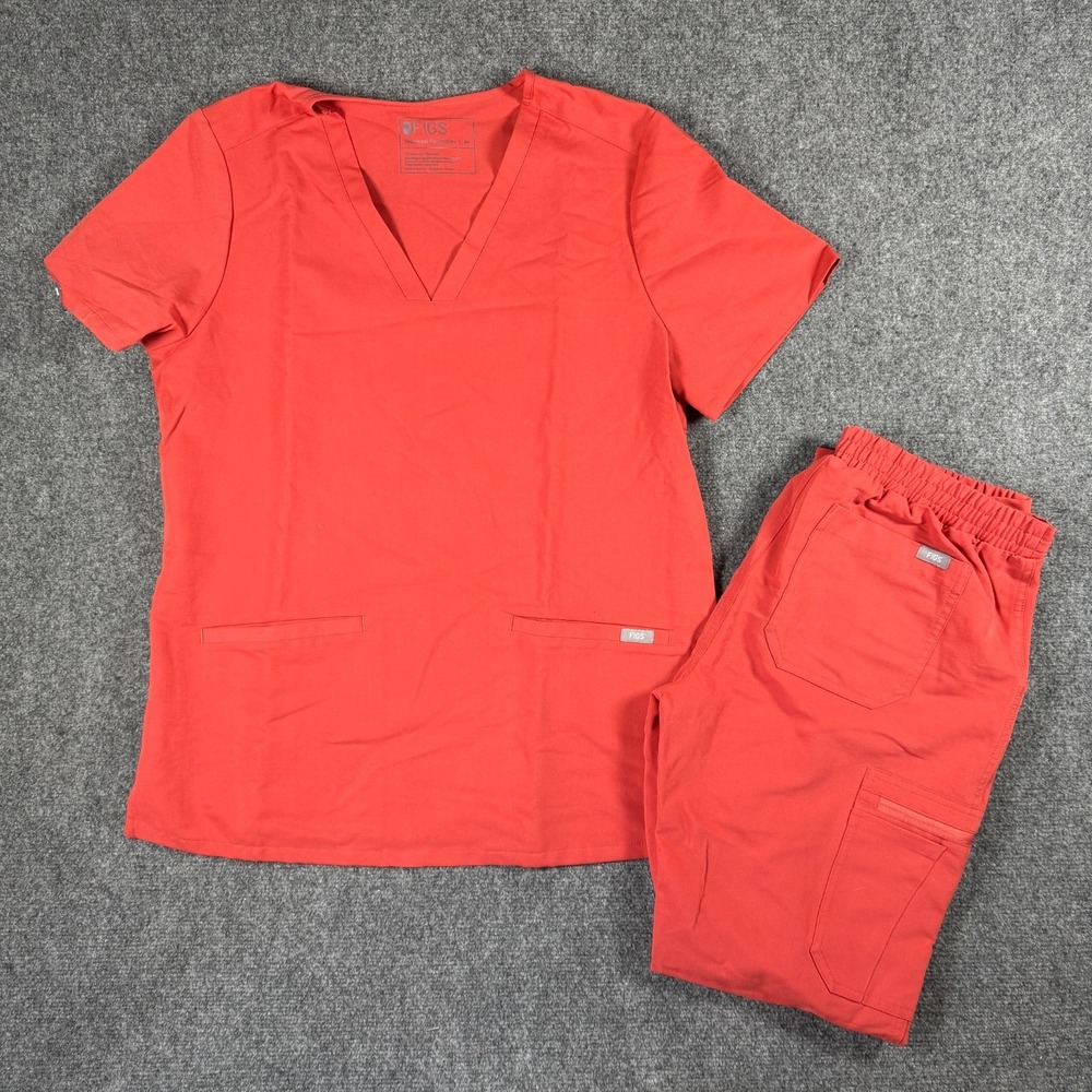FIGS Technical Scrub Set Womens S-M Coral V Neck Top & Pants TW2000R